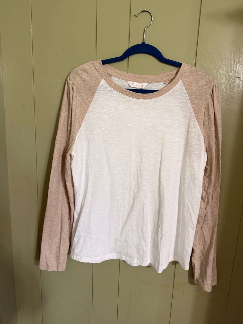 Lauren Conrad Lightweight Raglan Long-Sleeve Top - White and Tan